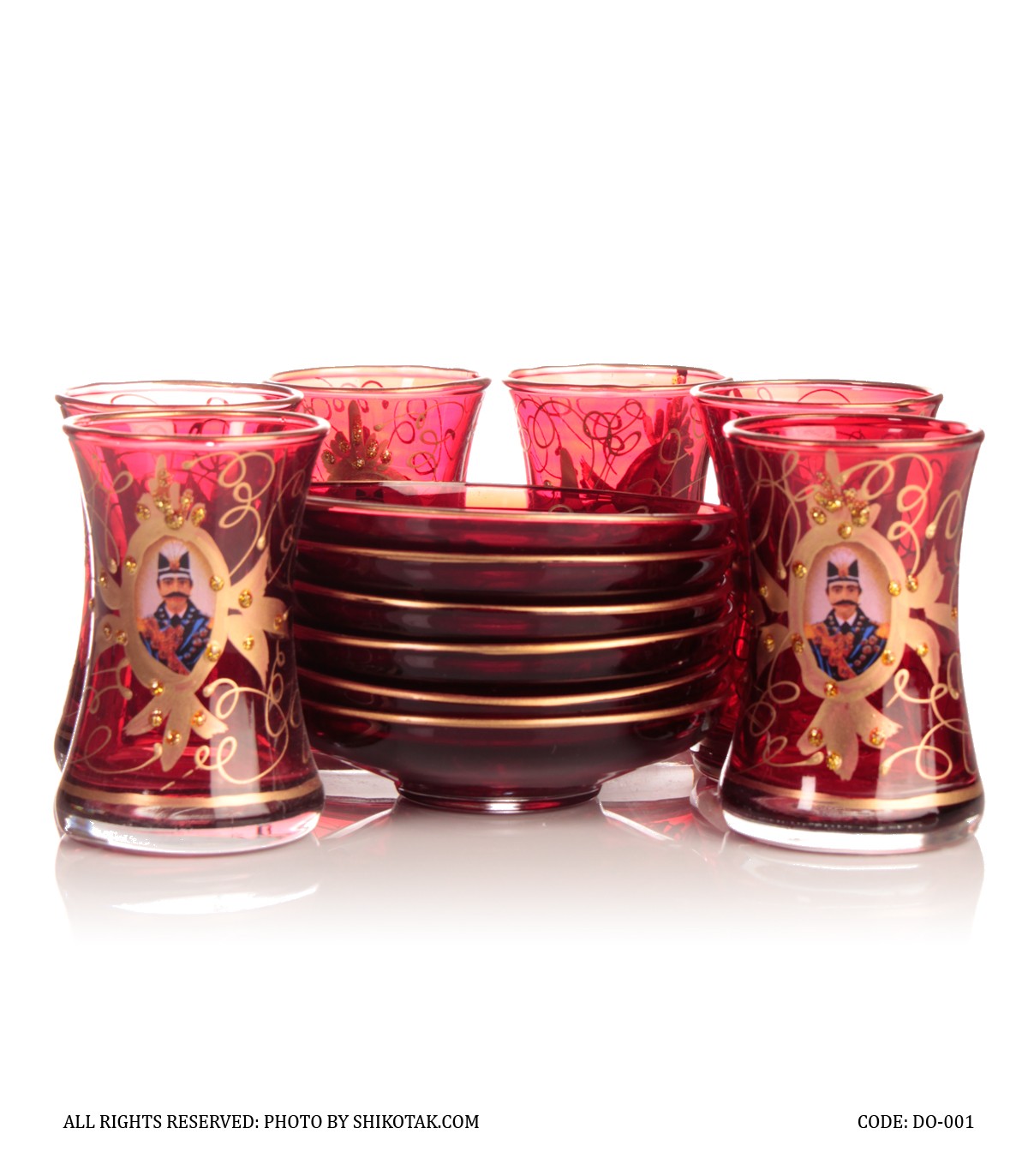 سرویس چای خوری شاه عباسی 14پارچه قرمز طلایی