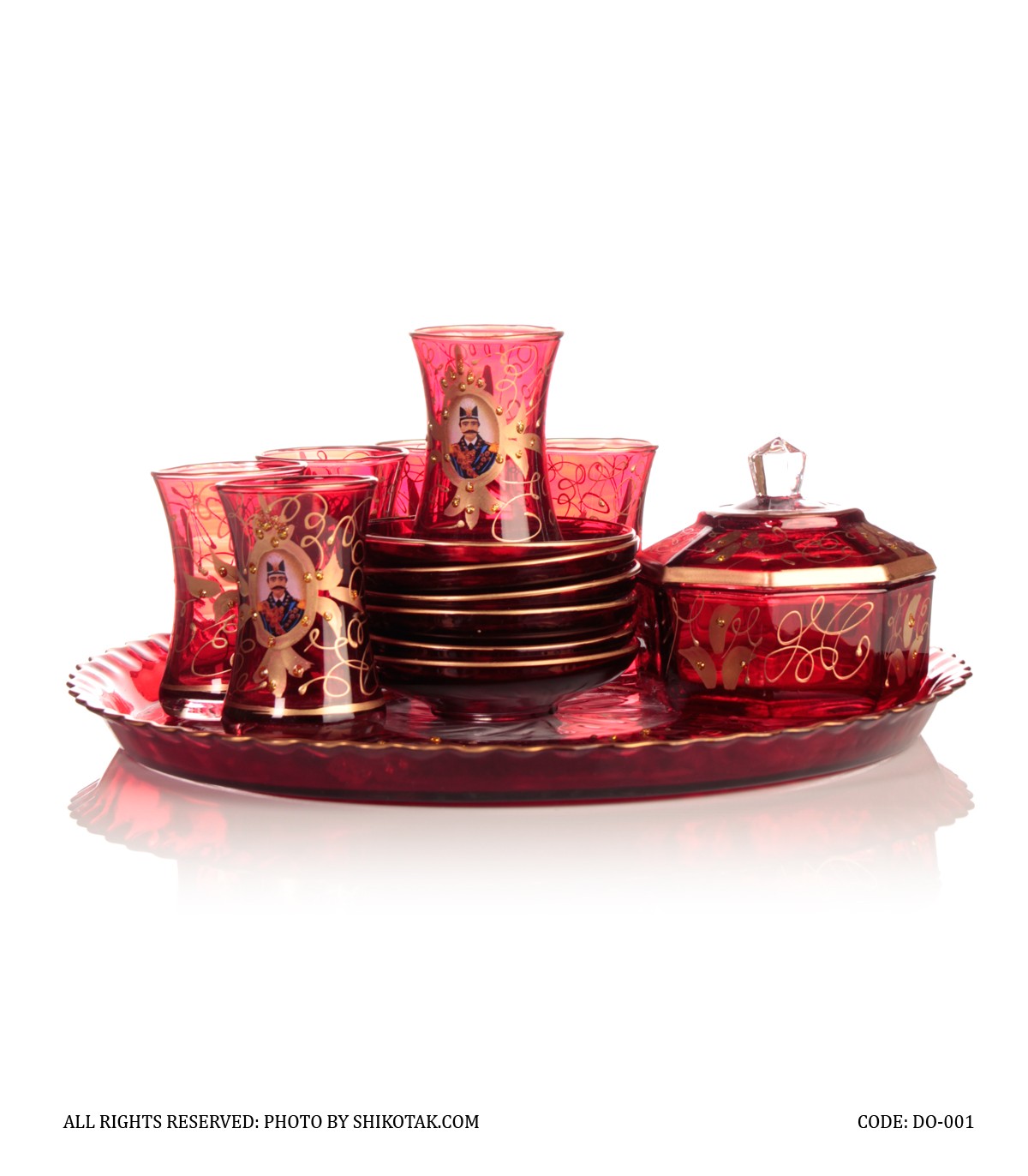 سرویس چای خوری شاه عباسی 14پارچه قرمز طلایی