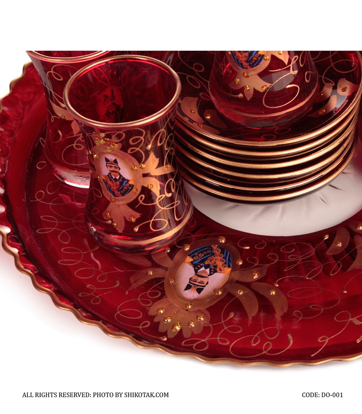 سرویس چای خوری شاه عباسی 14پارچه قرمز طلایی