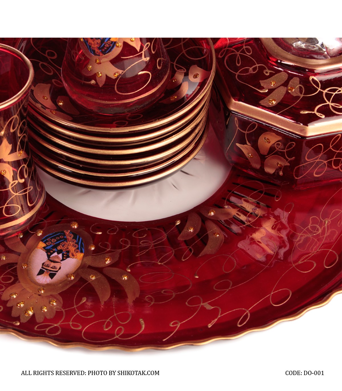 سرویس چای خوری شاه عباسی 14پارچه قرمز طلایی