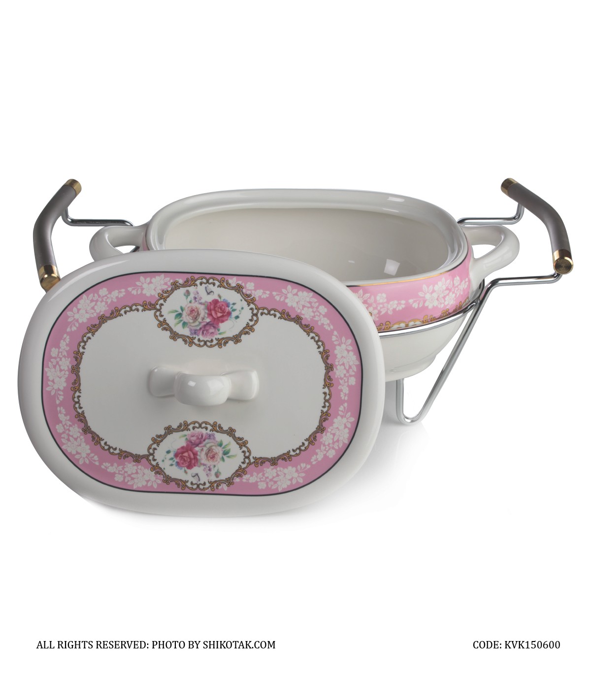 ظرف سوفله سرامیکی گل سرخی مستطیل کوچک