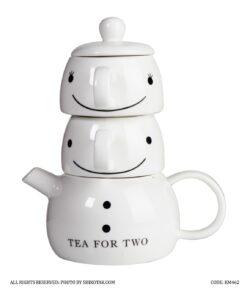 سرویس چای خوری قوری و دو کاپ سرامیکی مدل لبخند