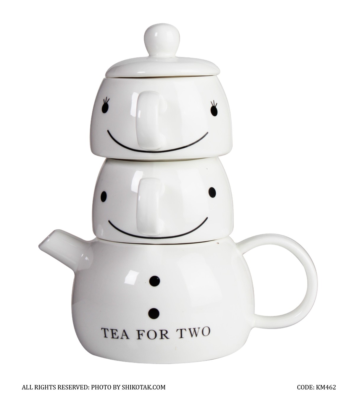 سرویس چای خوری قوری و دو کاپ سرامیکی مدل لبخند