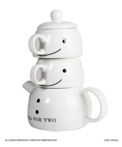 سرویس چای خوری قوری و دو کاپ سرامیکی مدل لبخند