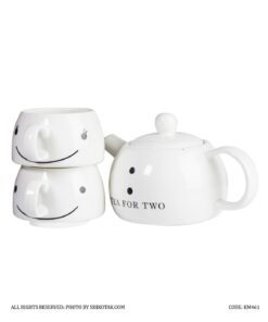 سرویس چای خوری قوری و دو کاپ سرامیکی مدل لبخند