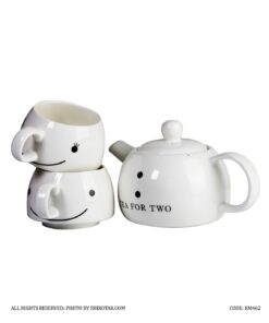 سرویس چای خوری قوری و دو کاپ سرامیکی مدل لبخند