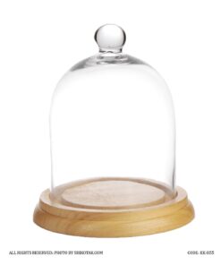ظرف کاپ کیک پایه چوبی بامبو با  درب شیشه ای مدل H55