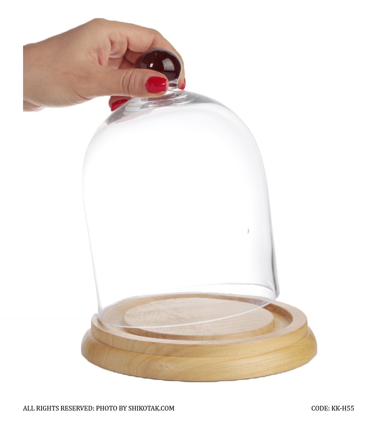 ظرف کاپ کیک پایه چوبی بامبو با درب شیشه ای مدل H55