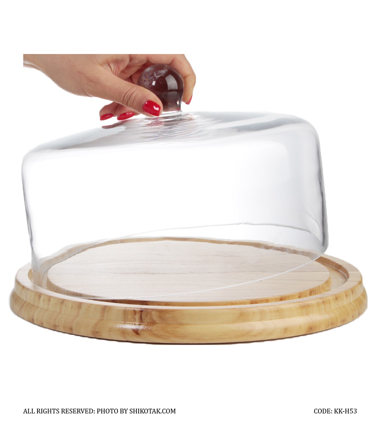 کیک خوری چوبی بامبو با درب شیشه ای مدل H53