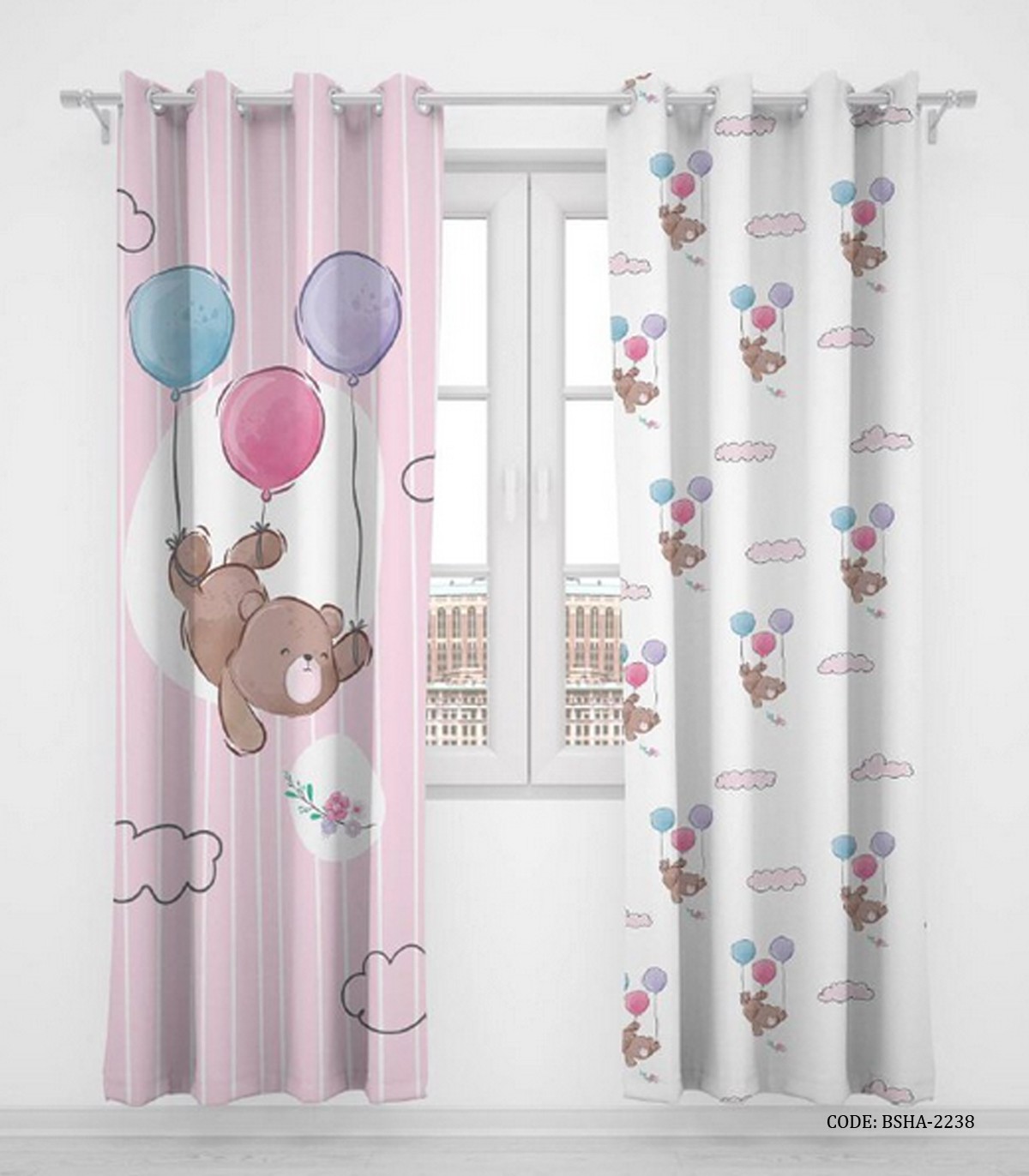 پرده پانچی دو تکه اتاق کودک دخترانه طرح خرس مدل Brown Bear