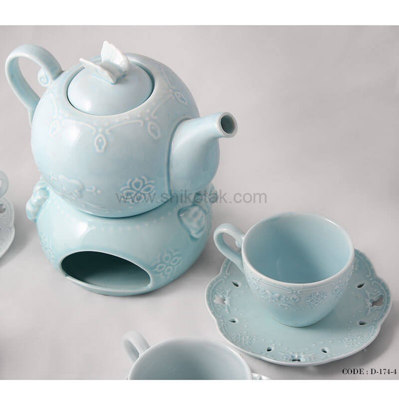 ست چای خوری 4 نفره طرح انگلیش هوم آبی
