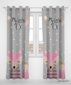 پرده پانچی دو تکه اتاق کودک دخترانه طرح روباه مدل My Little Fox