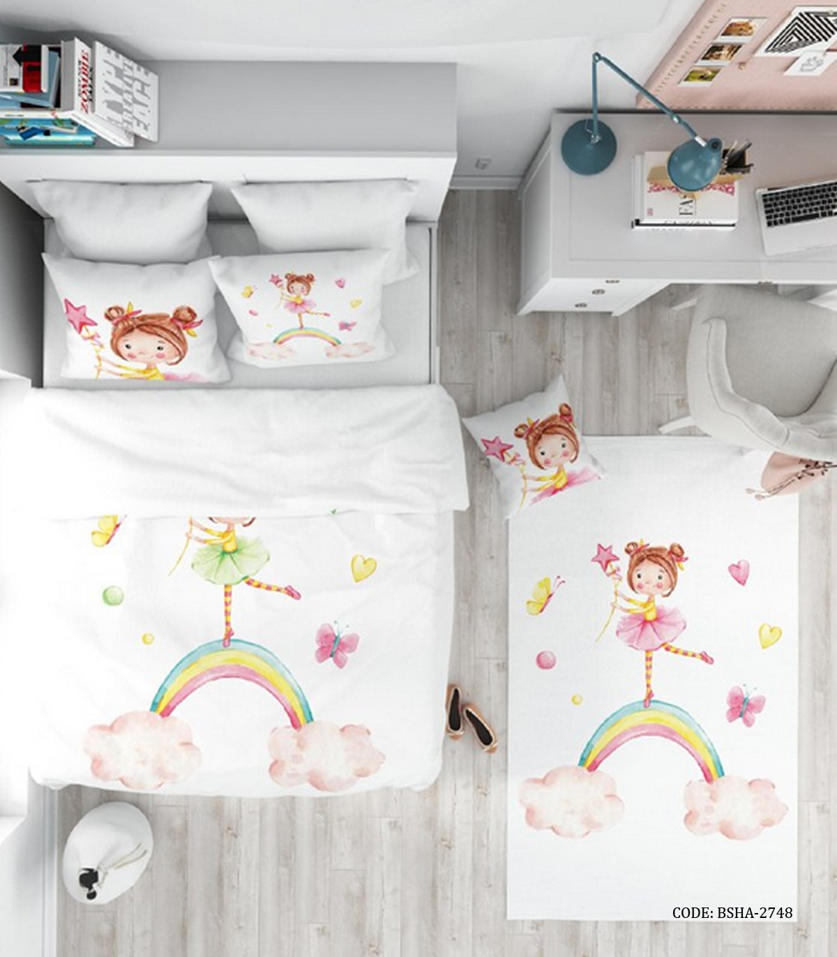 روتختی کودک دخترانه 4 تکه طرح رنگین کمان مدل Rainbow