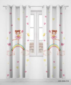 پرده پانچی دو تکه اتاق کودک دخترانه طرح رنگین کمان مدل Rainbow