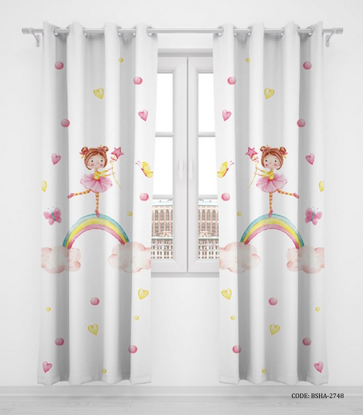 پرده پانچی دو تکه اتاق کودک دخترانه طرح رنگین کمان مدل Rainbow