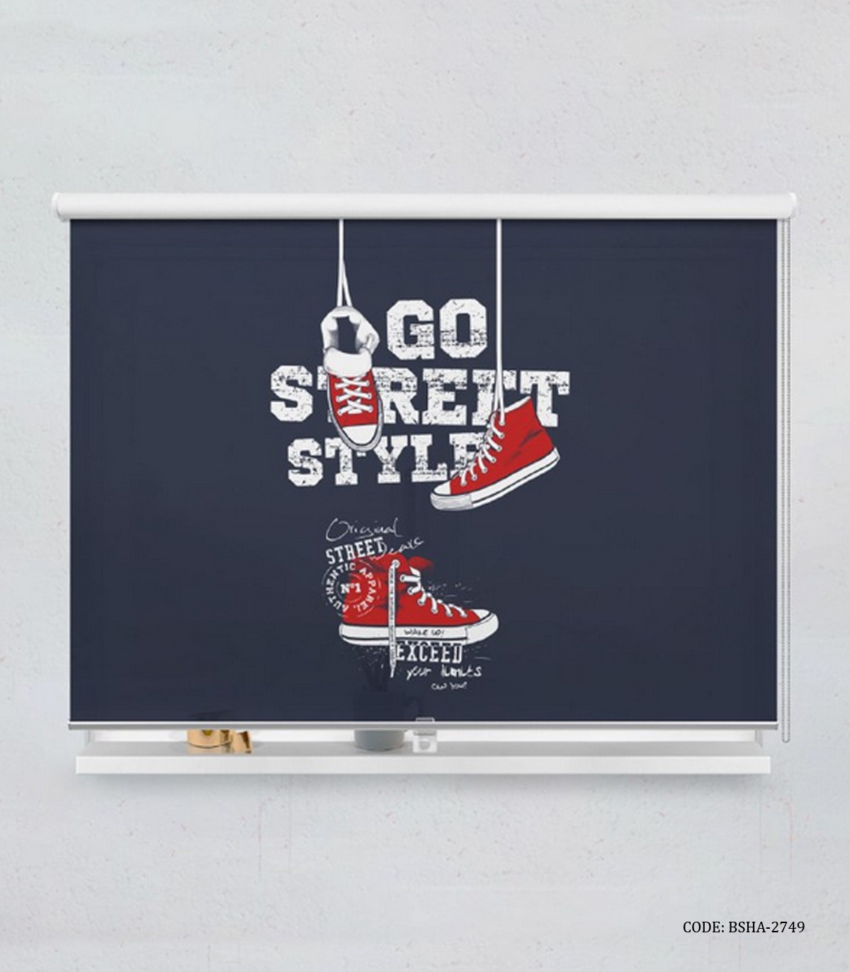 پرده شید اتاق کودک پسرانه طرح کتونی مدل Street Style