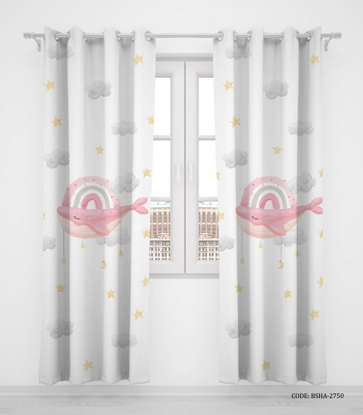 پرده پانچی دو تکه اتاق کودک دخترانه طرح ماهی مدل Little Fish