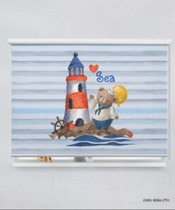 پرده شید اتاق کودک پسرانه طرح خرس ملوانی مدل Sailor Bear