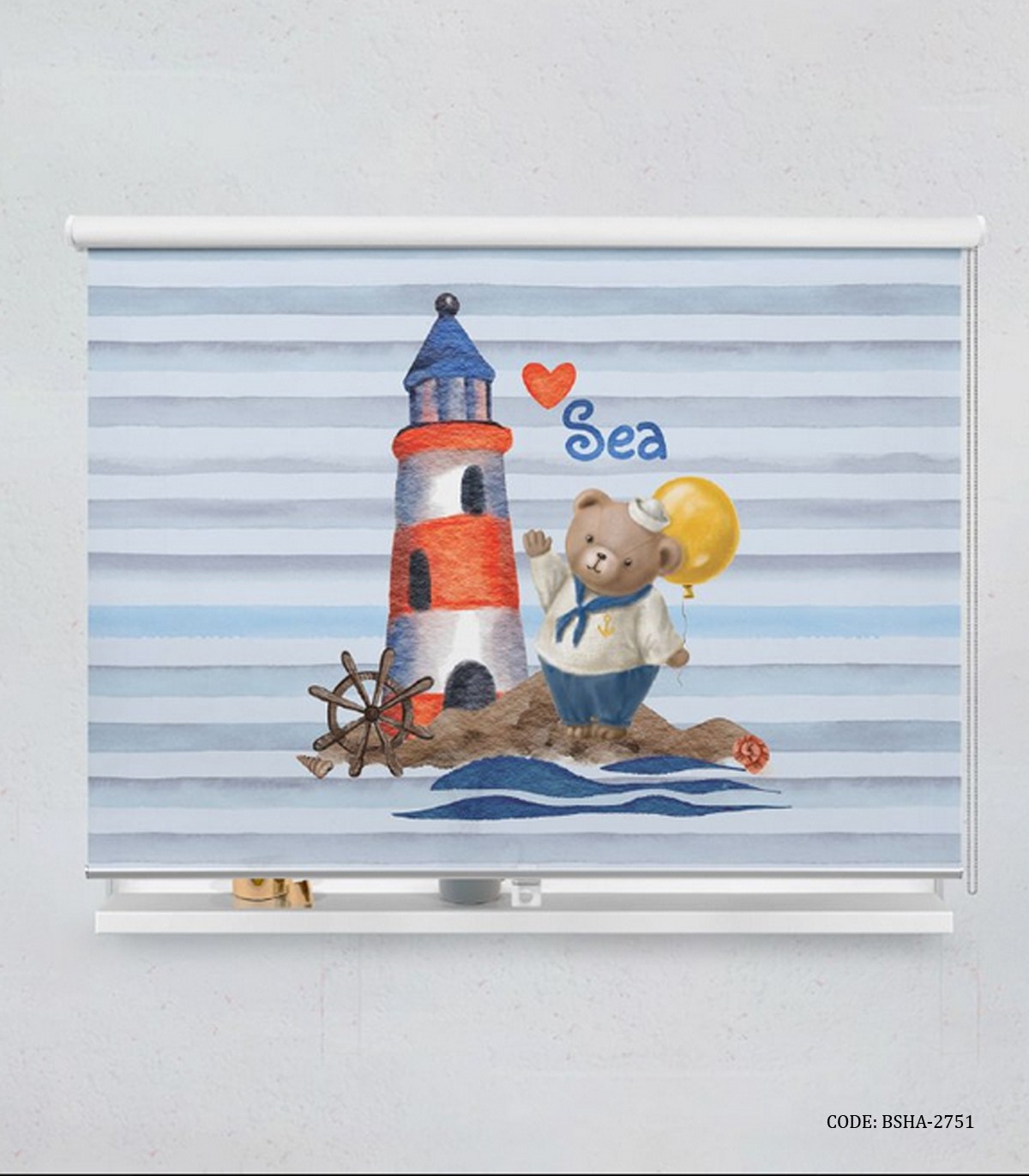 پرده شید اتاق کودک پسرانه طرح خرس ملوانی مدل Sailor Bear