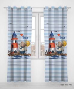 پرده پانچی دو تکه اتاق کودک پسرانه طرح خرس ملوانی مدل Sailor Bear