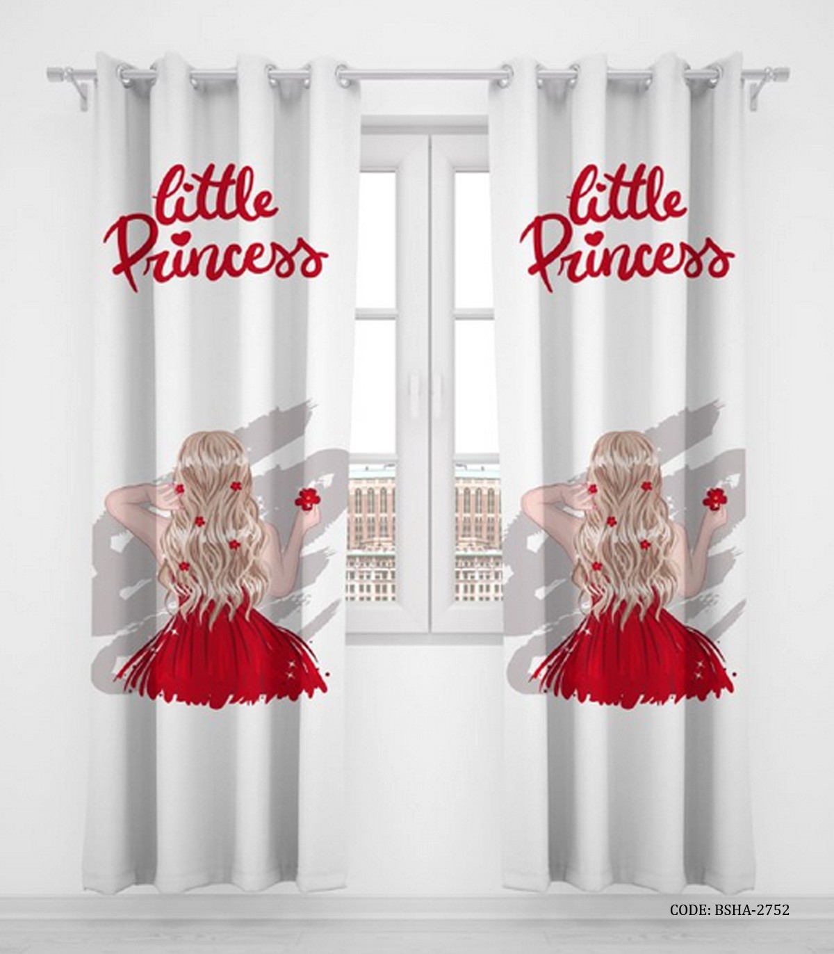 پرده پانچی دو تکه اتاق کودک دخترانه مدل Little Prancess