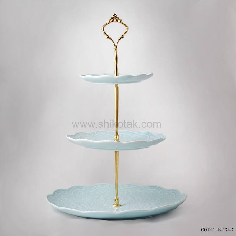 شیرینی خوری سه طبقه طرح دار انگلیش هوم آبی