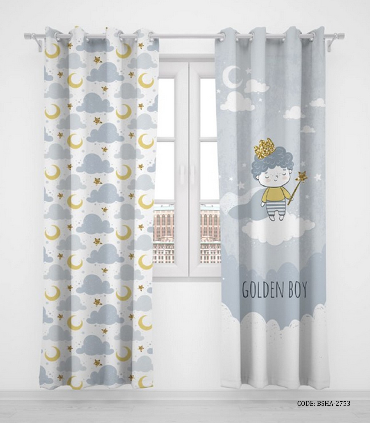 پرده پانچی دو تکه اتاق کودک پسرانه مدل Golden Boy