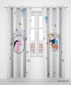 پرده پانچی دو تکه اتاق کودک دخترانه اسب تک شاخ مدل Unicorn