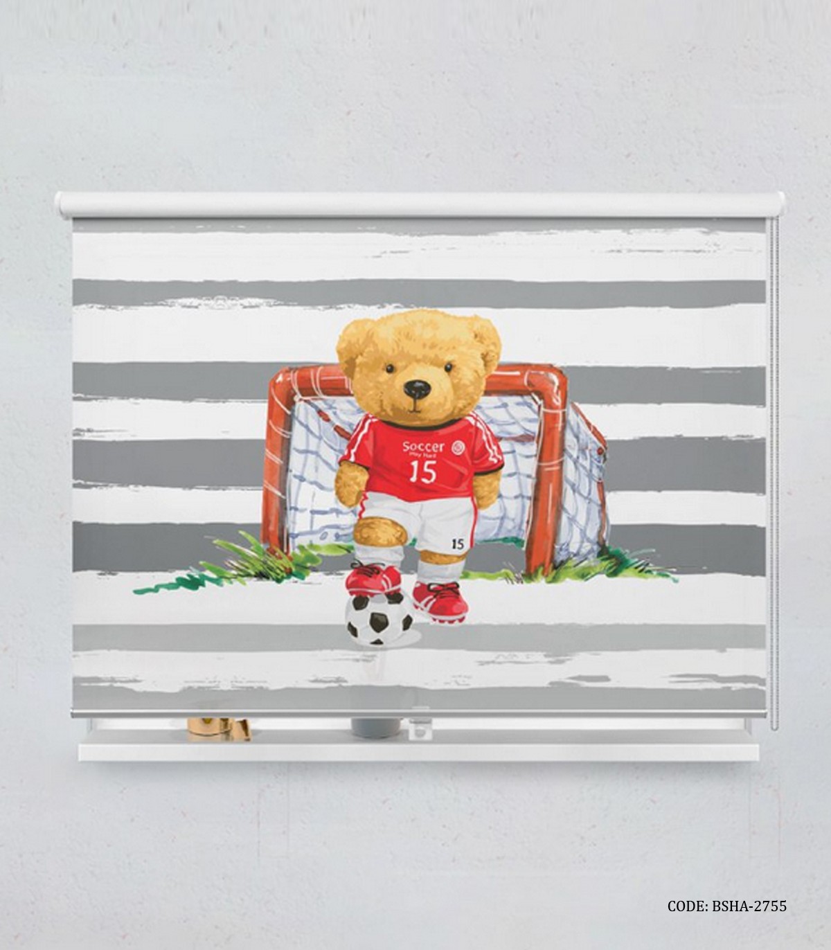 پرده شید اتاق کودک پسرانه طرح خرس مدل Sooccer Player