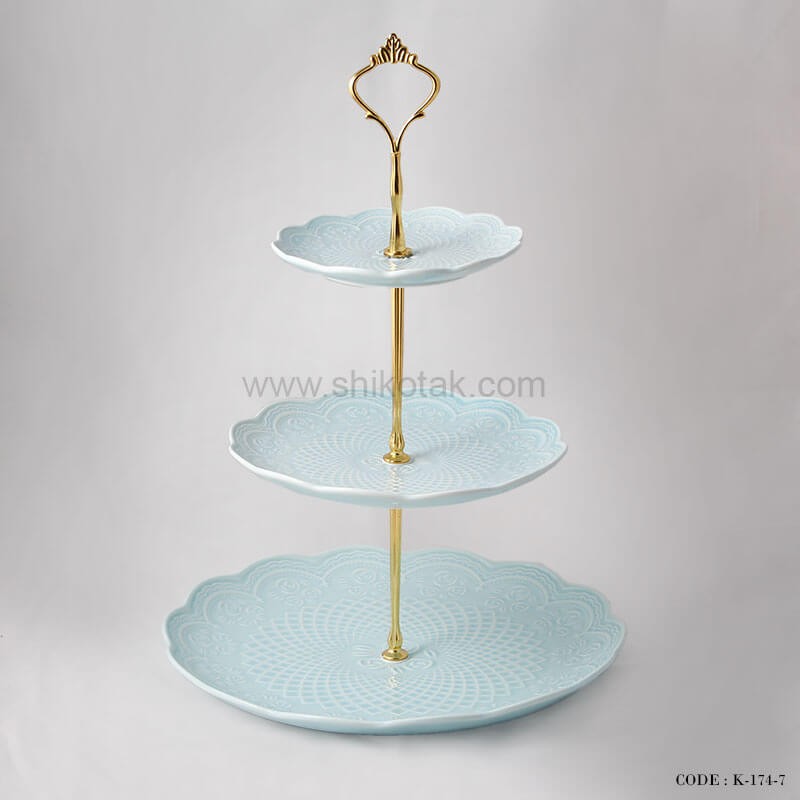 شیرینی خوری سه طبقه طرح دار انگلیش هوم آبی