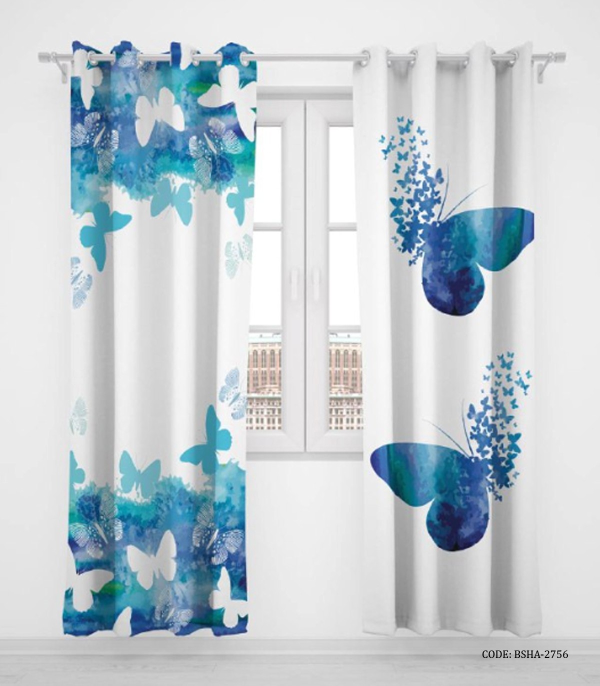 پرده پانچی دو تکه اتاق کودک دخترانه طرح پروانه مدل Dream Butterfly