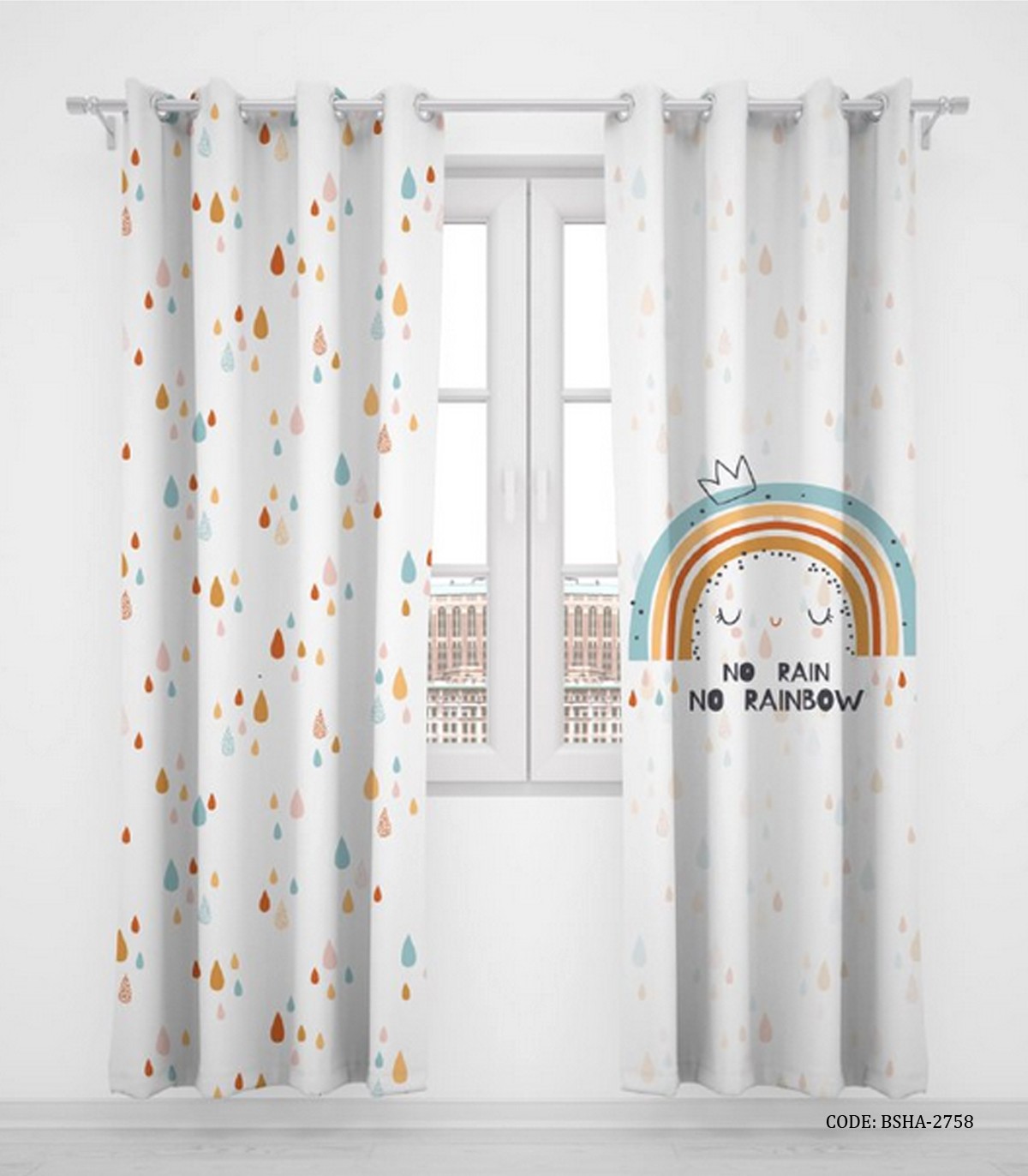 پرده پانچی دو تکه اتاق کودک پسرانه طرح رنگین کمان مدل No Rain