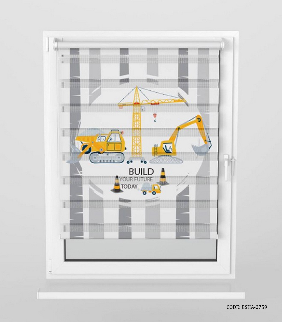 پرده زبرا اتاق کودک پسرانه طرح جرثقیل مدل Build Your Future