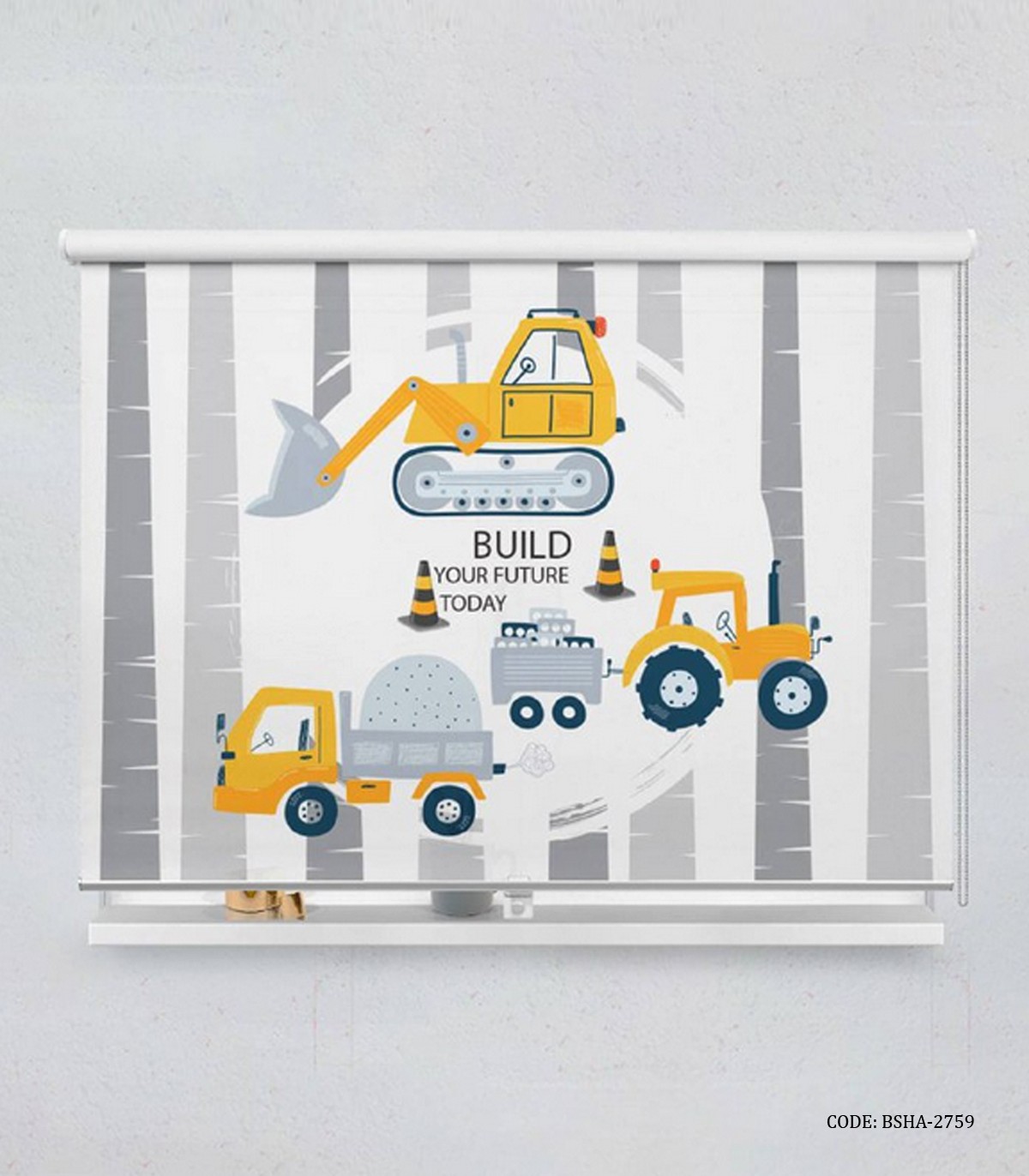 پرده شید اتاق کودک پسرانه طرح جرثقیل مدل Build Your Future