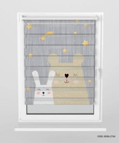 پرده زبرا اتاق کودک پسرانه طرح خرگوش و خرس مدل Happy Rabbit