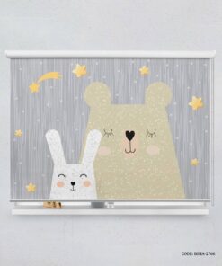 پرده شید اتاق کودک پسرانه طرح خرگوش و خرس مدل Happy Rabbit
