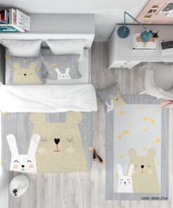 روتختی کودک پسرانه 4 تکه طرح خرگوش و خرس مدل Happy Rabbit
