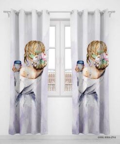 پرده پانچی دو تکه اتاق کودک دخترانه مدل Girl's World