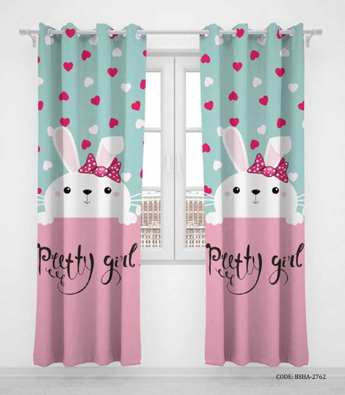 پرده پانچی دو تکه اتاق کودک دخترانه مدل Pretty Girl