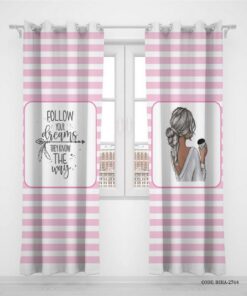 پرده پانچی دو تکه اتاق کودک دخترانه مدل Follow Your Dreams