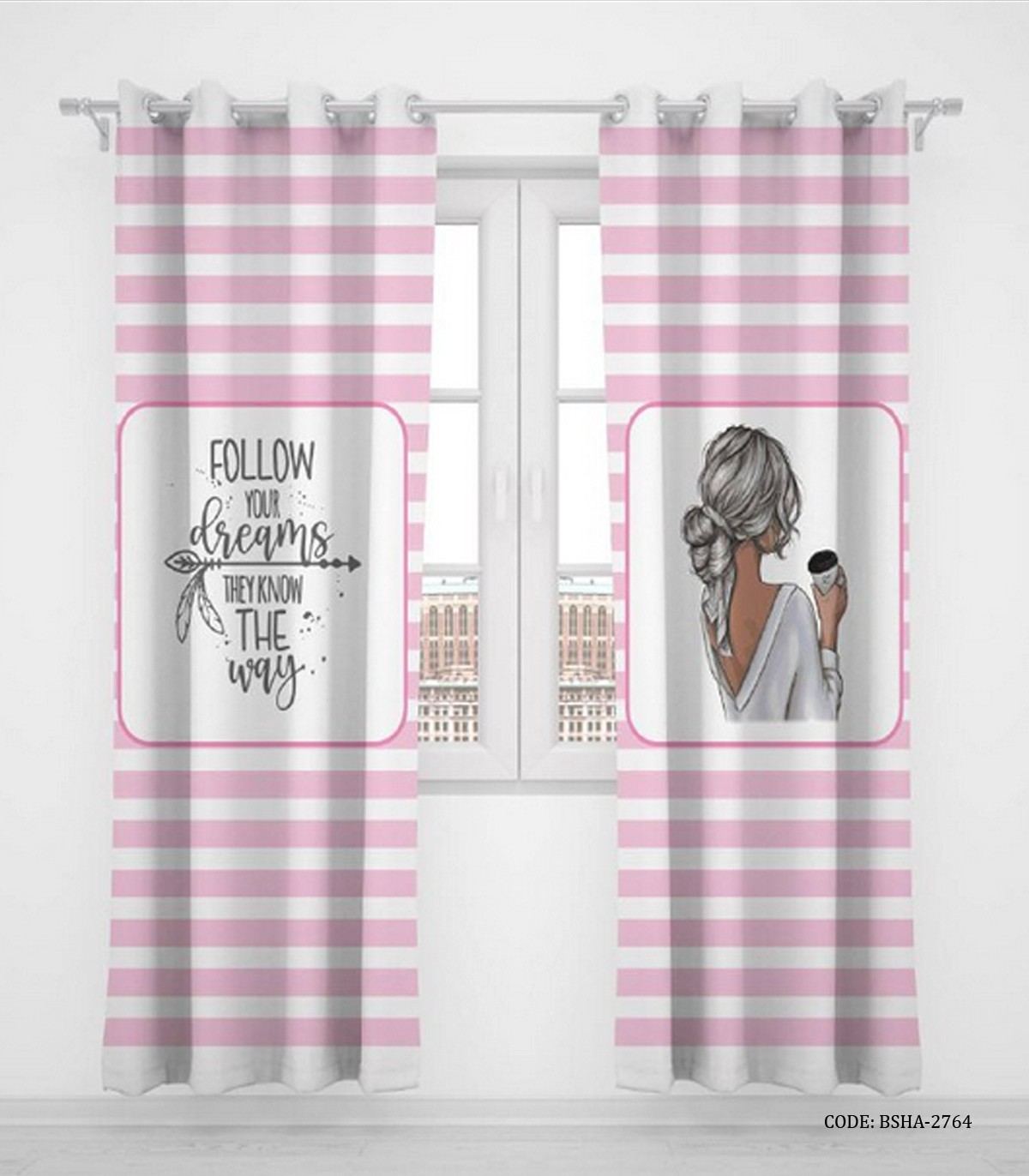 پرده پانچی دو تکه اتاق کودک دخترانه مدل Follow Your Dreams