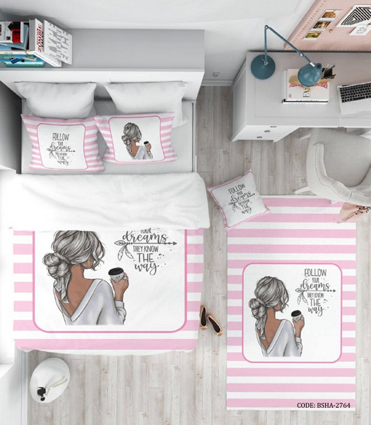 روتختی کودک دخترانه 4 تکه مدل Follow Your Dreams