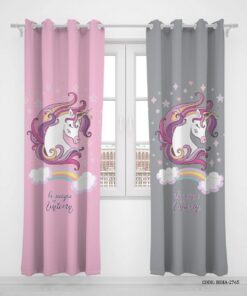 پرده پانچی دو تکه اتاق کودک دخترانه اسب تک شاخ مدل Lovely Unicorn
