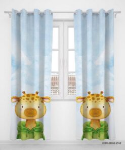 پرده پانچی دو تکه اتاق کودک پسرانه طرح زرافه مدل Lovely Giraffe