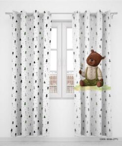 پرده پانچی دو تکه اتاق کودک پسرانه طرح خرس مدل Smart Bear