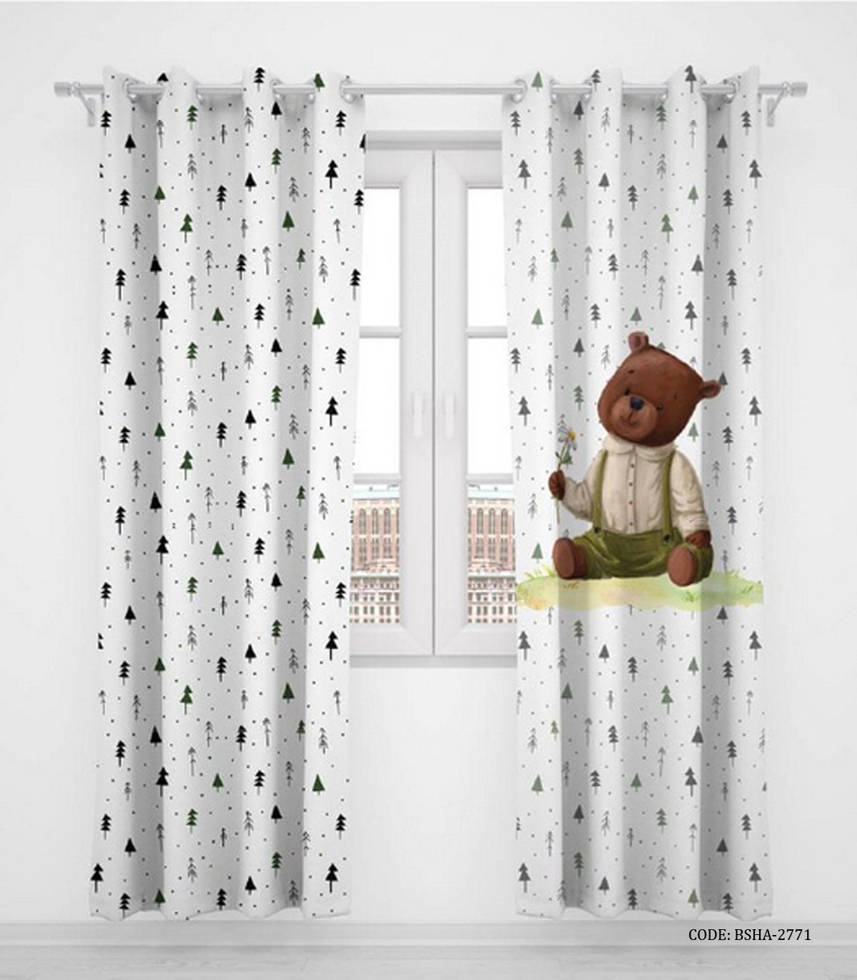 پرده پانچی دو تکه اتاق کودک پسرانه طرح خرس مدل Smart Bear