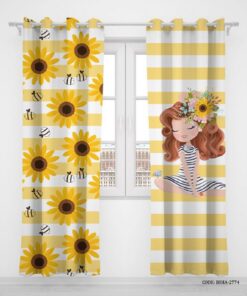 پرده پانچی دو تکه اتاق کودک دخترانه گل آفتابگردان مدل Sunflower