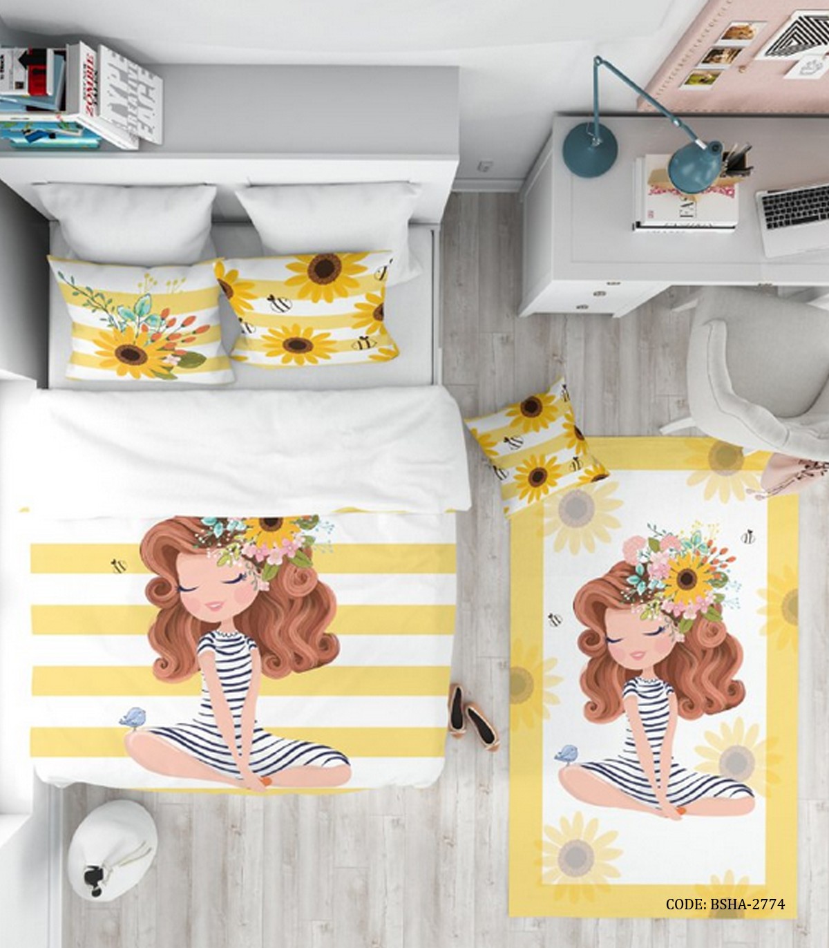 روتختی کودک دخترانه 4 تکه گل آفتابگردان مدل Sunflower