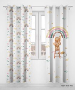 پرده پانچی دو تکه اتاق کودک دخترانه طرح خرگوش مدل Cute Rabbit