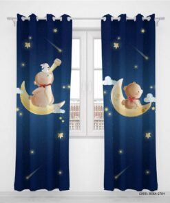 پرده پانچی دو تکه اتاق کودک پسرانه طرح خرس مدل Night